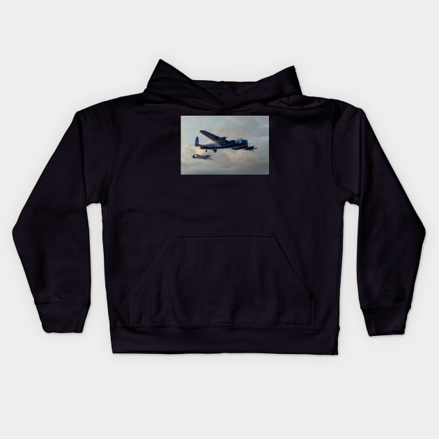 Two Icons - Lancaster and Spitfire Kids Hoodie by SteveHClark